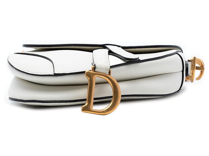 Borsa Saddle Mini in pelle di vitello grana bianca Dior Bianco - vista 3