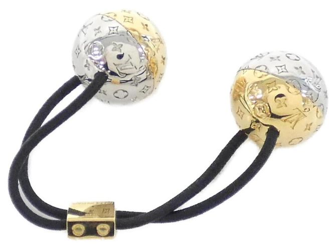 Accessorio per capelli Louis Vuitton Scrunchie Nanogram Planet LV Nero Argento D'oro - vista 2
