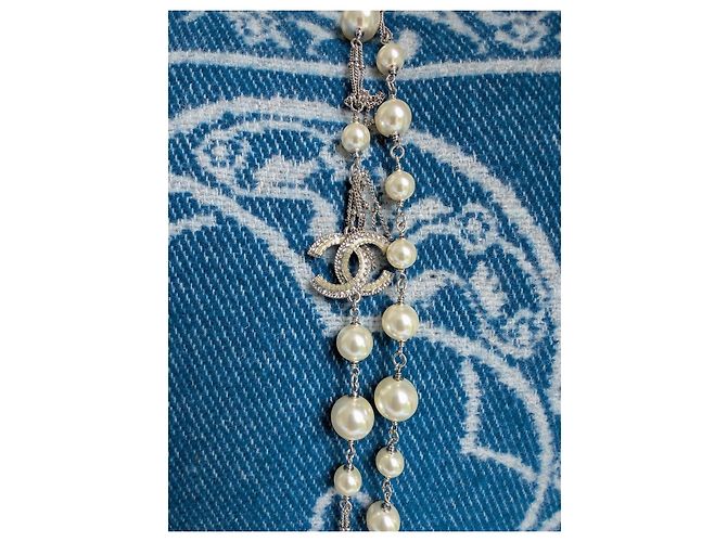 Chanel Collar largo de perlas con logo en plata esterlina 14K Hardware de plata - vista 13