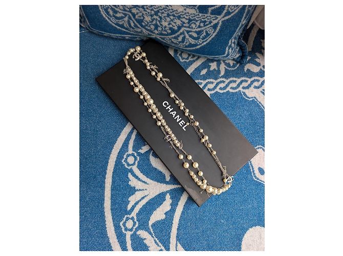 Chanel Collar largo de perlas con logo en plata esterlina 14K Hardware de plata - vista 6