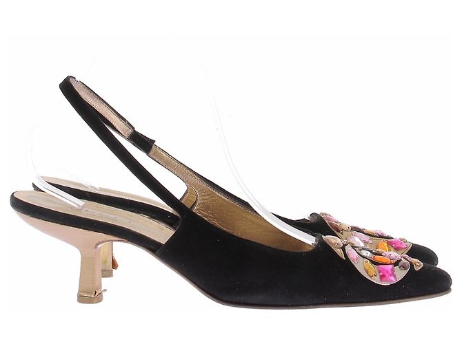 Gucci Décolleté in camoscio nero con ornamenti - vista 2