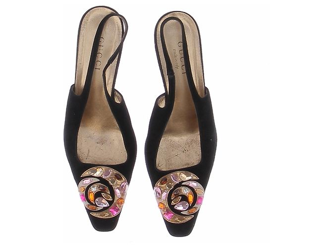 Gucci Décolleté in camoscio nero con ornamenti - vista 6