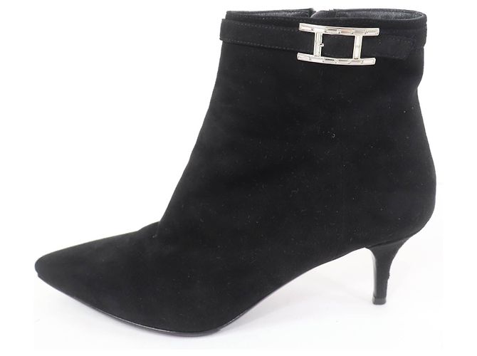 Botas curtas de camurça com fivela Api Branca da Hermès Preto - vista 4