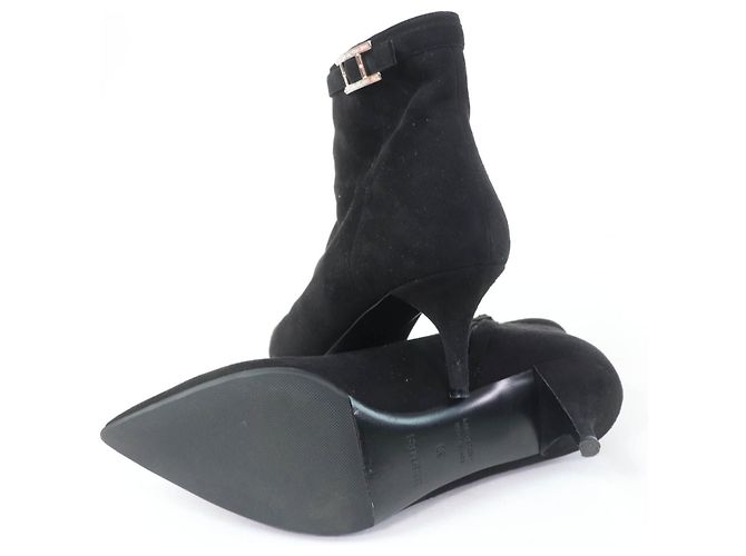 Botas curtas de camurça com fivela Api Branca da Hermès Preto - vista 6