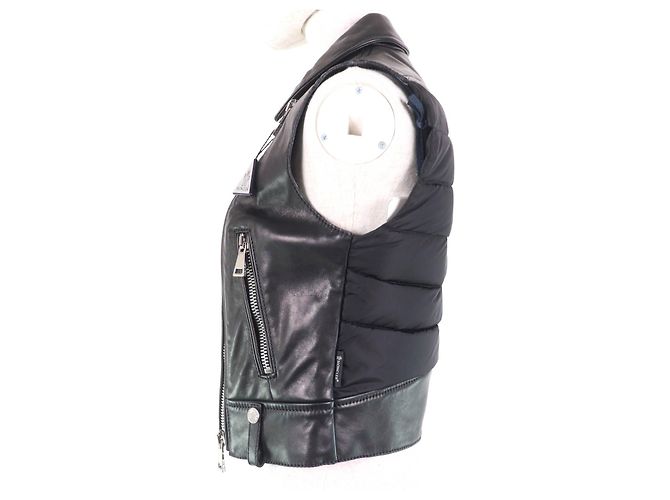 Moncler RODEIA CHALECO DE CUERO CON CREMALLERA Chaleco de Plumas Negro - vista 2
