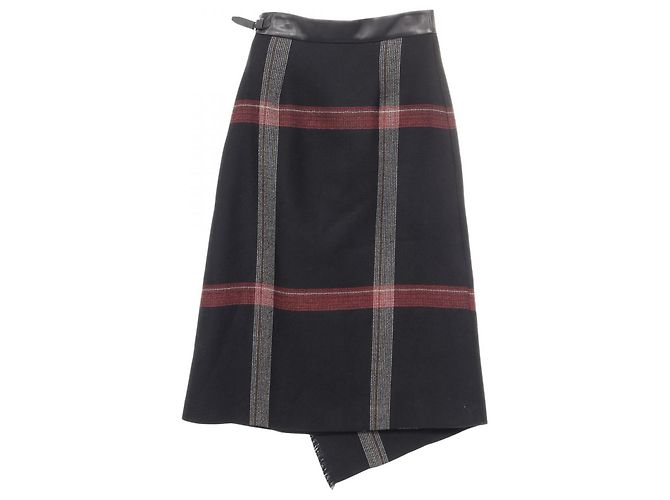 Falda de lana y cuero Hermès Negro Roja Multicolor - vista 2