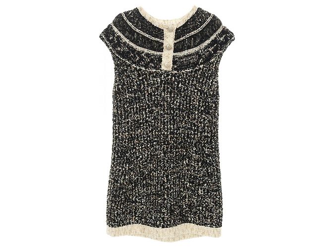 Timeless Chanel Coco Mark Wollkleid Schwarz Weiß Golden - Ansicht 2