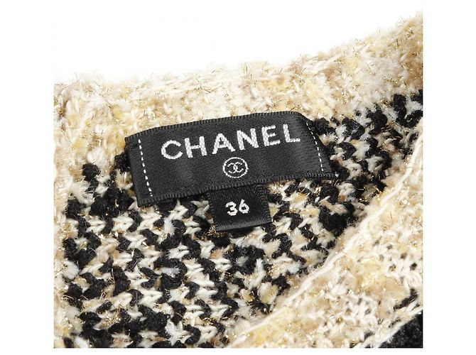 Timeless Chanel Coco Mark Wollkleid Schwarz Weiß Golden - Ansicht 3