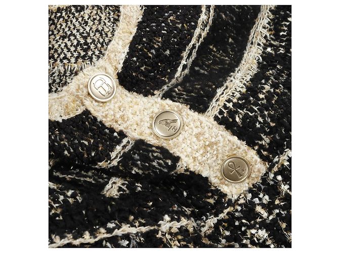 Timeless Chanel Coco Mark Wollkleid Schwarz Weiß Golden - Ansicht 8