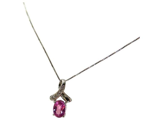 Autre Marque Collana Au750 Zaffiro Rosa Diamante Argento - vista 2