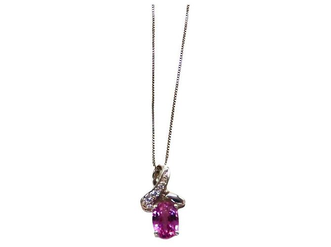 Autre Marque Collana Au750 Zaffiro Rosa Diamante Argento - vista 3