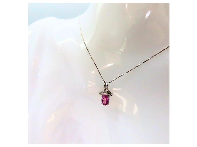 Autre Marque Collana Au750 Zaffiro Rosa Diamante Argento - vista 7