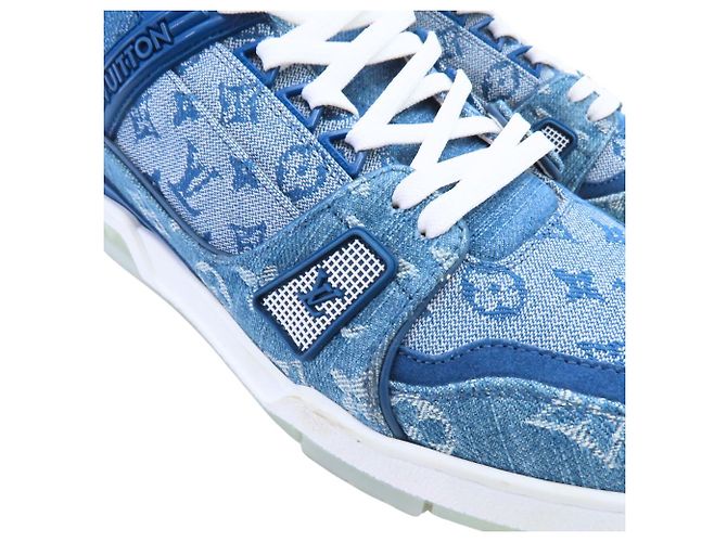 Zapatillas Louis Vuitton Monogram Trainer Line en denim azul Blanco - vista 7