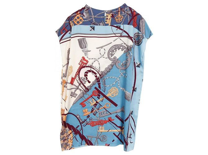Vestido de seda LES CLES de Hermès Azul Multicolor - vista 2