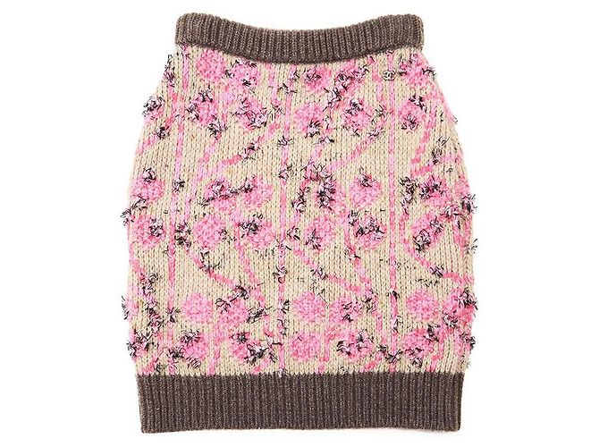 Timeless Falda de cachemira y lana virgen Chanel P73897 Castaño Rosa Beige - vista 11