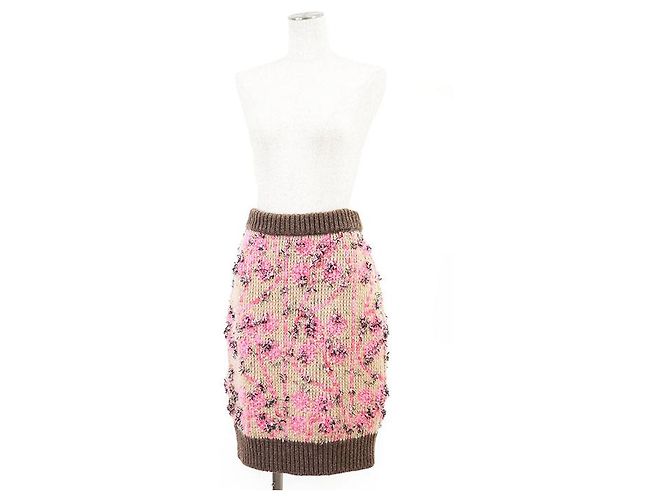 Timeless Falda de cachemira y lana virgen Chanel P73897 Castaño Rosa Beige - vista 2