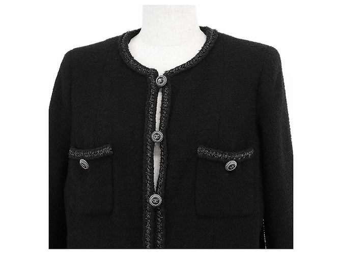 Timeless Chanel Little Black Tweed Wool Blend Jacket - view 3