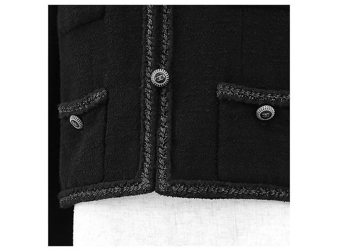 Timeless Chanel Little Black Tweed Wool Blend Jacket - view 5