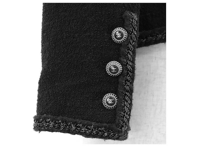Timeless Chanel Little Black Tweed Wool Blend Jacket - view 6