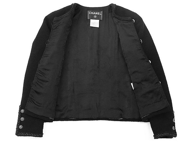 Timeless Chanel Little Black Tweed Wool Blend Jacket - view 8
