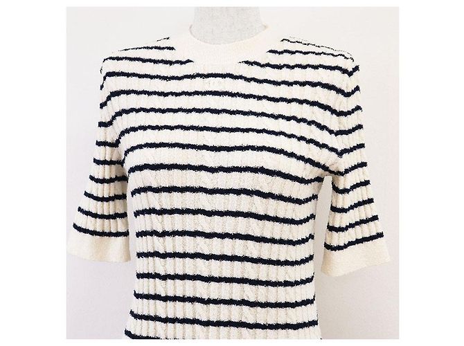 Timeless Chanel P74153 Wollmischung Kleid Weiß Roh Marineblau - Ansicht 12