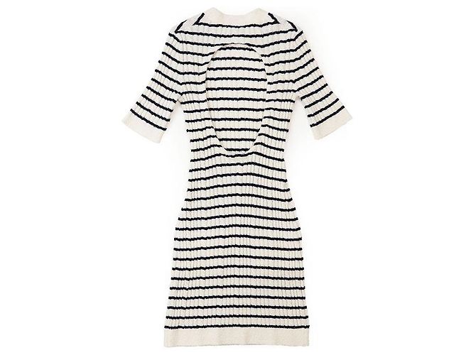 Timeless Chanel P74153 Wollmischung Kleid Weiß Roh Marineblau - Ansicht 16