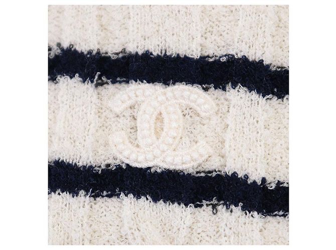 Timeless Chanel P74153 Wollmischung Kleid Weiß Roh Marineblau - Ansicht 3