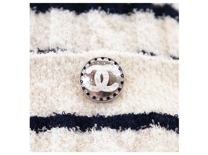 Timeless Chanel P74153 Wollmischung Kleid Weiß Roh Marineblau - Ansicht 4