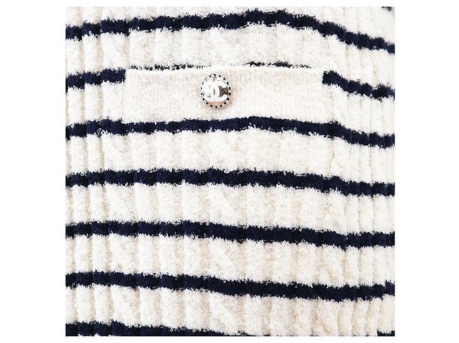 Timeless Chanel P74153 Wollmischung Kleid Weiß Roh Marineblau - Ansicht 5