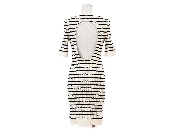 Timeless Chanel P74153 Wollmischung Kleid Weiß Roh Marineblau - Ansicht 7