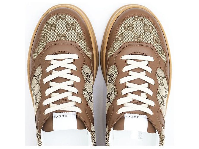 Gucci GG Canvas Leder Sneakers Braun Beige Kamel - Ansicht 11
