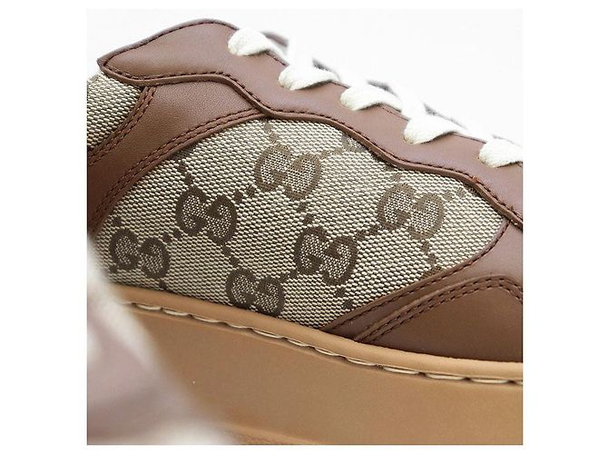 Gucci GG Canvas Leder Sneakers Braun Beige Kamel - Ansicht 12