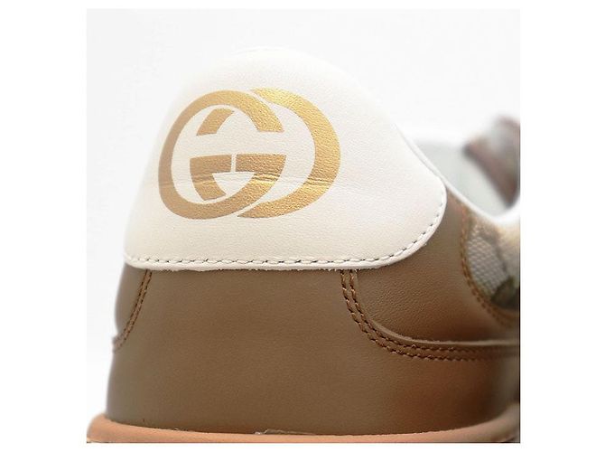 Gucci GG Canvas Leder Sneakers Braun Beige Kamel - Ansicht 14