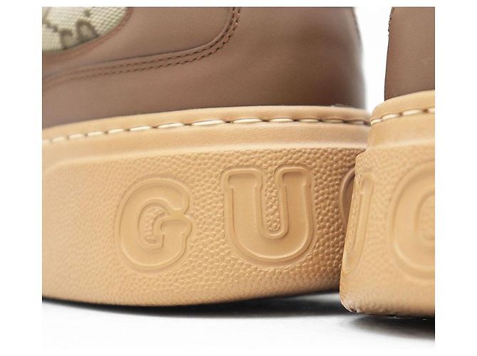 Gucci GG Canvas Leder Sneakers Braun Beige Kamel - Ansicht 15