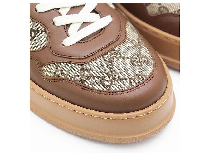 Gucci GG Canvas Leder Sneakers Braun Beige Kamel - Ansicht 3