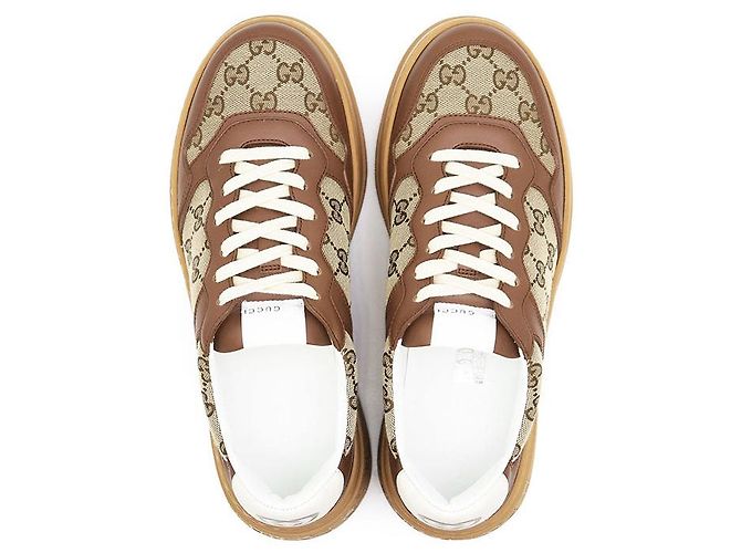 Gucci GG Canvas Leder Sneakers Braun Beige Kamel - Ansicht 6