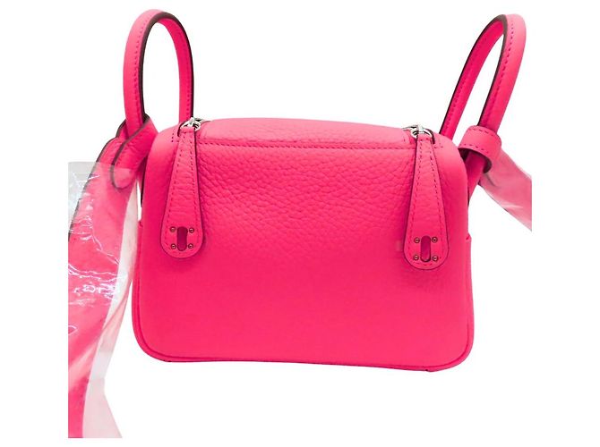 Borsa a Spalla Hermès Lindy Mini Taurillon Clemence Rosa - vista 2