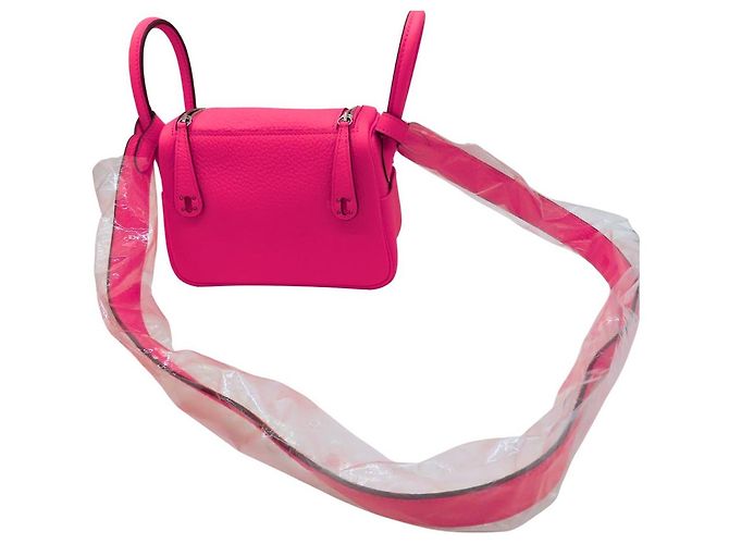 Borsa a Spalla Hermès Lindy Mini Taurillon Clemence Rosa - vista 3
