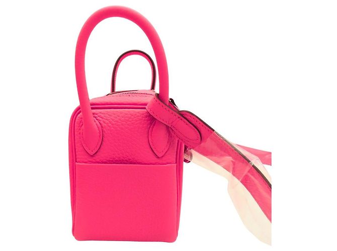 Borsa a Spalla Hermès Lindy Mini Taurillon Clemence Rosa - vista 4