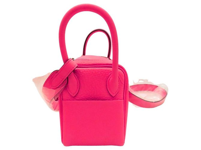 Borsa a Spalla Hermès Lindy Mini Taurillon Clemence Rosa - vista 5