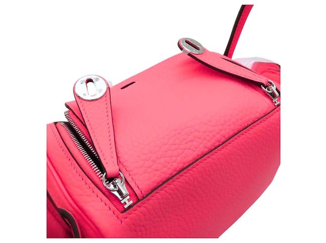 Borsa a Spalla Hermès Lindy Mini Taurillon Clemence Rosa - vista 6
