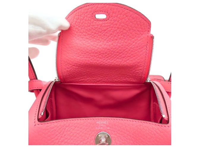 Borsa a Spalla Hermès Lindy Mini Taurillon Clemence Rosa - vista 9