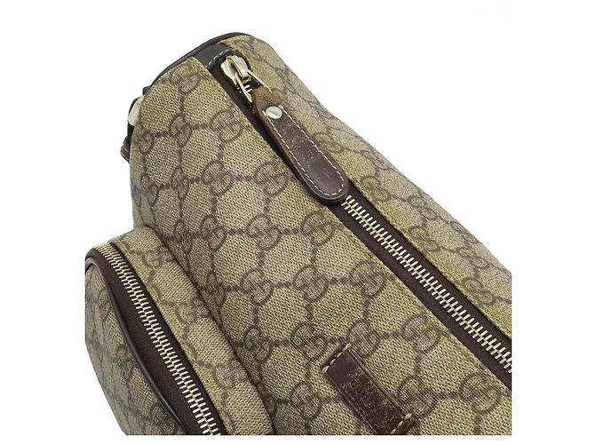 Borsa a spalla Gucci GG Supreme in PVC Beige Marrone scuro - vista 4