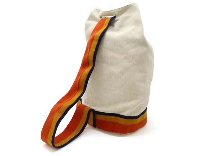 Hermès Cavalier Canvas Schultertasche Beige Orange Gelb Marineblau - Ansicht 2