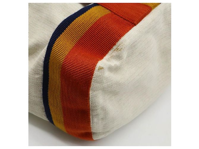 Hermès Cavalier Canvas Schultertasche Beige Orange Gelb Marineblau - Ansicht 3
