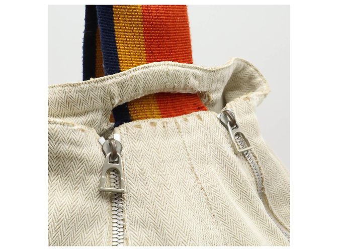 Hermès Cavalier Canvas Schultertasche Beige Orange Gelb Marineblau - Ansicht 4