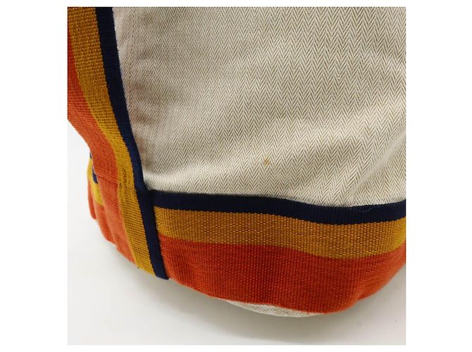 Hermès Cavalier Canvas Schultertasche Beige Orange Gelb Marineblau - Ansicht 8