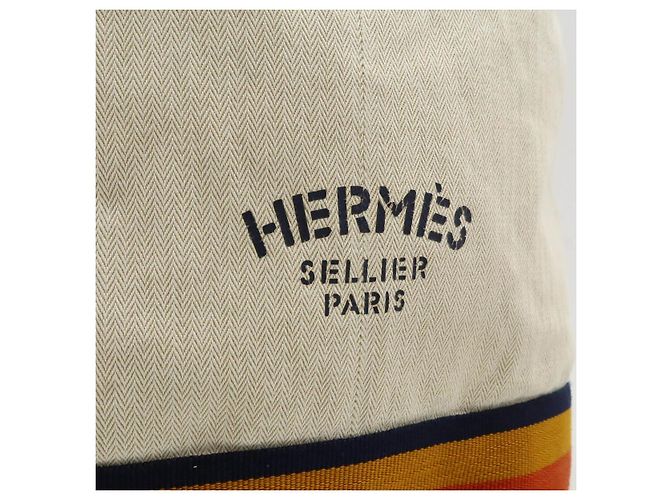 Hermès Cavalier Canvas Schultertasche Beige Orange Gelb Marineblau - Ansicht 9