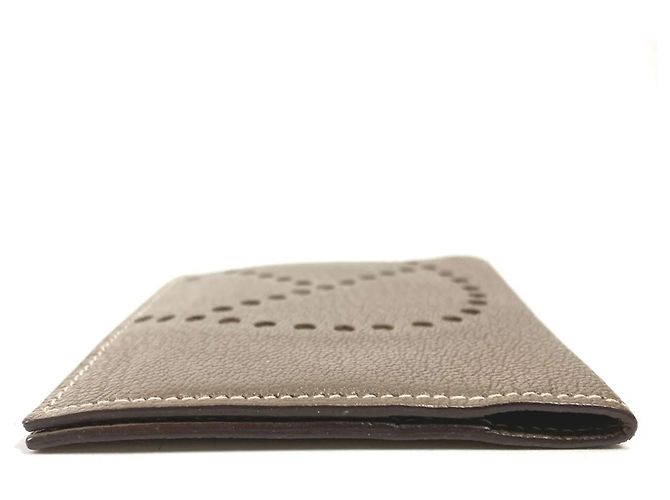 Porta tarjetas de visita bifold Evelyne de Hermès Beige Gris pardo - vista 3