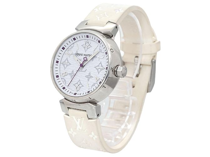 Louis Vuitton Tambour MM Monogram Weiß Quarz Uhr - Ansicht 3
